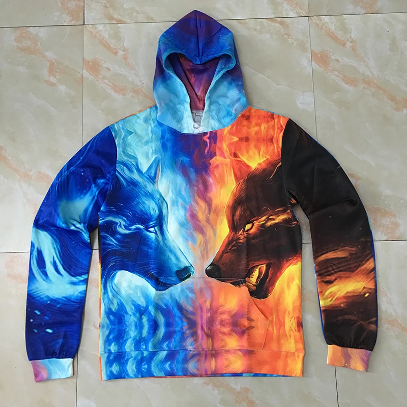 Мужские и женские толстовки с капюшоном Ice Fire Wolf 3D пуловер спортивные костюмы в