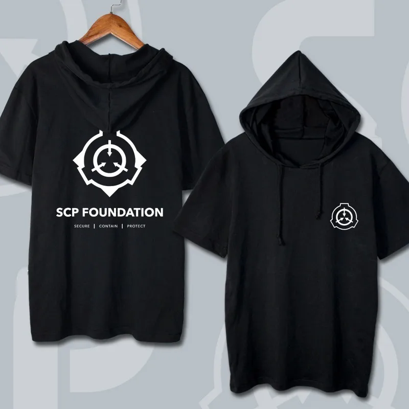 Повседневная футболка с капюшоном для мужчин для аниме SCP Foundation Design косплей для женщин и мужчин s с капюшоном футболки с коротким рукавом топы футболки