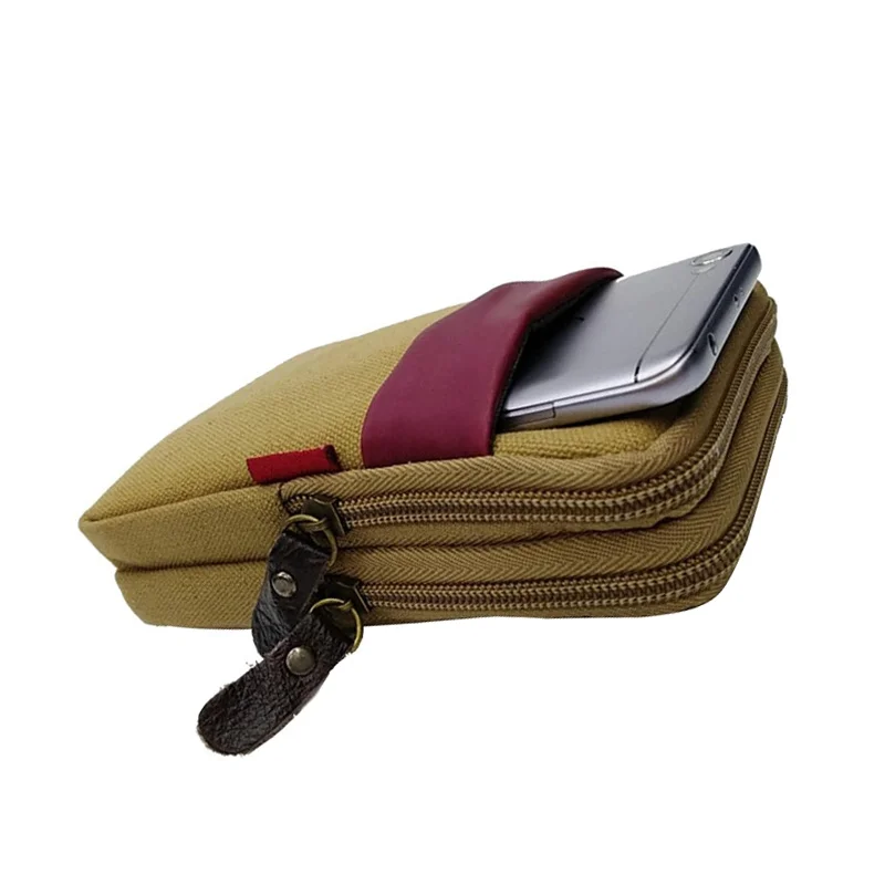 

Men Retro Universal Belt Bag Double Zipper Wear Resistant Waist Bag Phone Case Pouch Wallet Cell Phone Bag Mobile Phone Belt