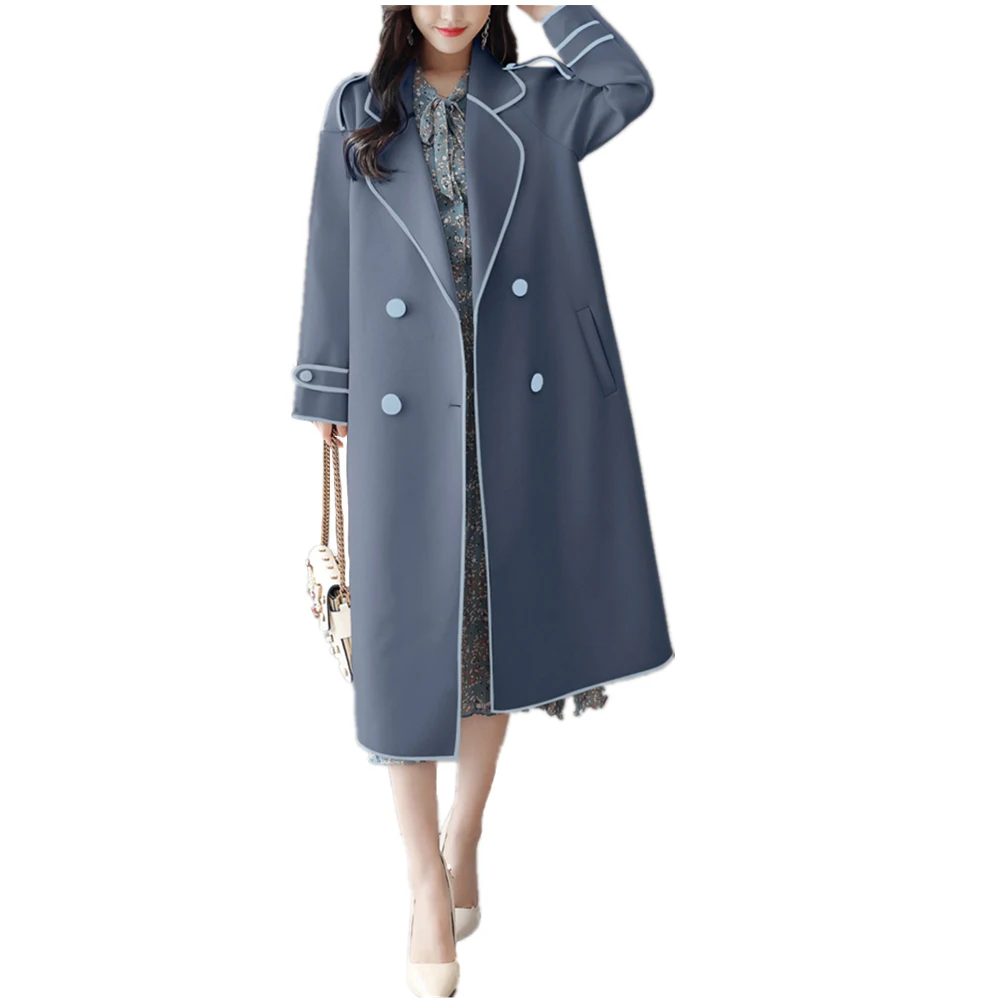 Autumn Women Trench windbreaker loose temperament long suit collar tie belt pocket solid color ladies | Женская одежда