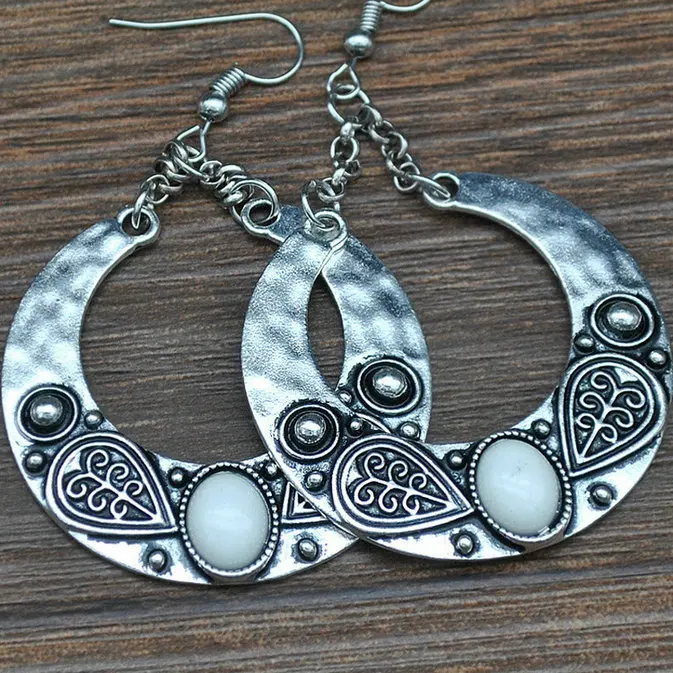 White Lovbeafas Модные Браслеты Boho большие висячие серьги для женщин ювелирные изделия Brinco резные винтажные тибетские серебряные Длинные серьги в богемном стиле - Окраска металла: White