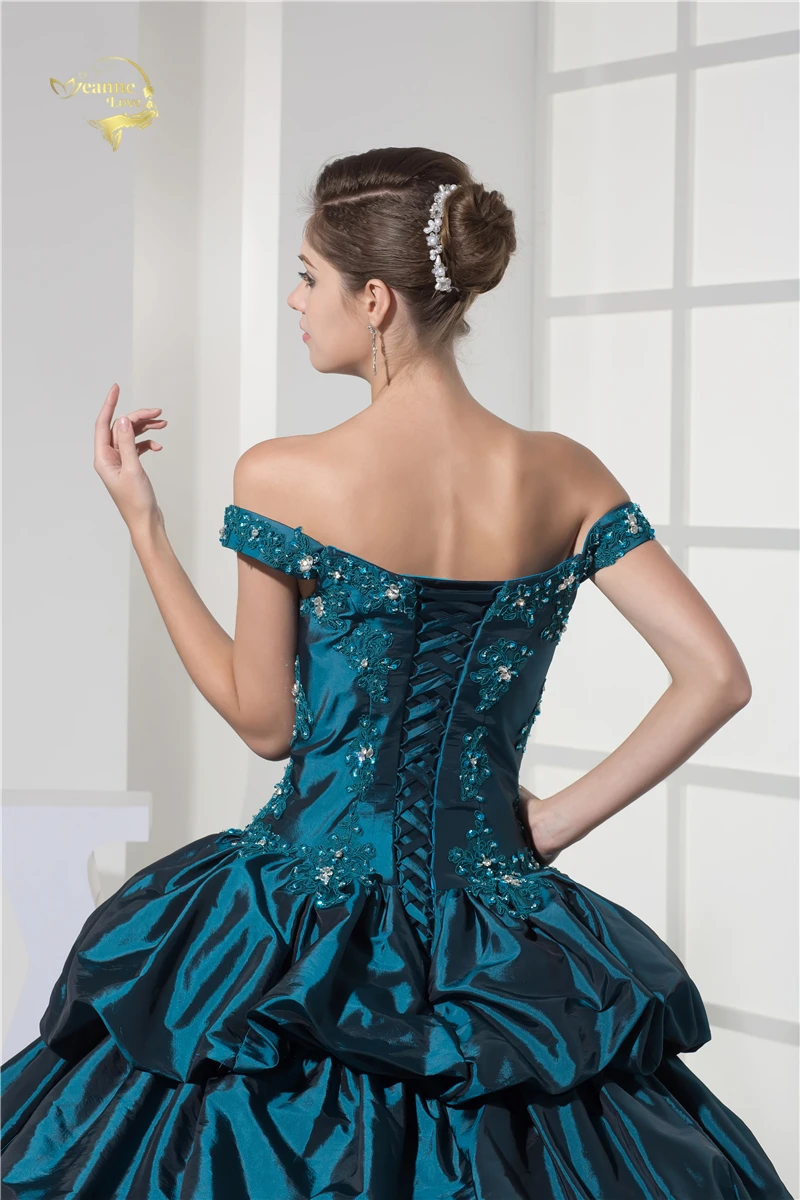 

New Arrival A Line Ball Gown Cap Sleeves Beading Taffeta 2021Quinceanera Dresses 15 Years Green Vestidos De Quinceanera OQ4509