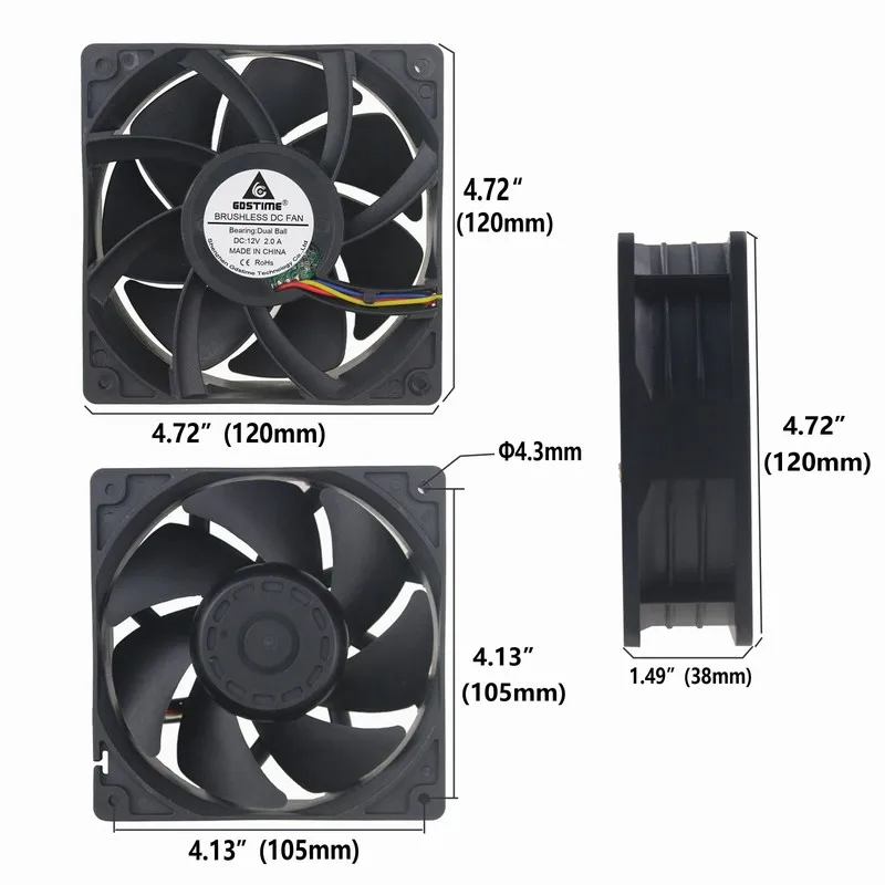 2 шт. Gdstime 4 проводной FG PWM 4Pin 120 мм * 38 шарикоподшипник PC DC Бесщеточный вентилятор