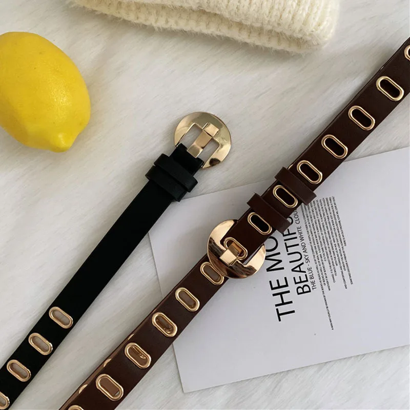 

HUOBAO New Women Belt Hollow Rivets PU Leather Strap Womens Waistband Female Ladies Apparel Accessories