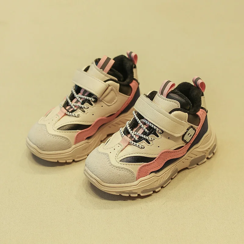 Зимние детские спортивные кроссовки для мальчиков черная кожаная модная