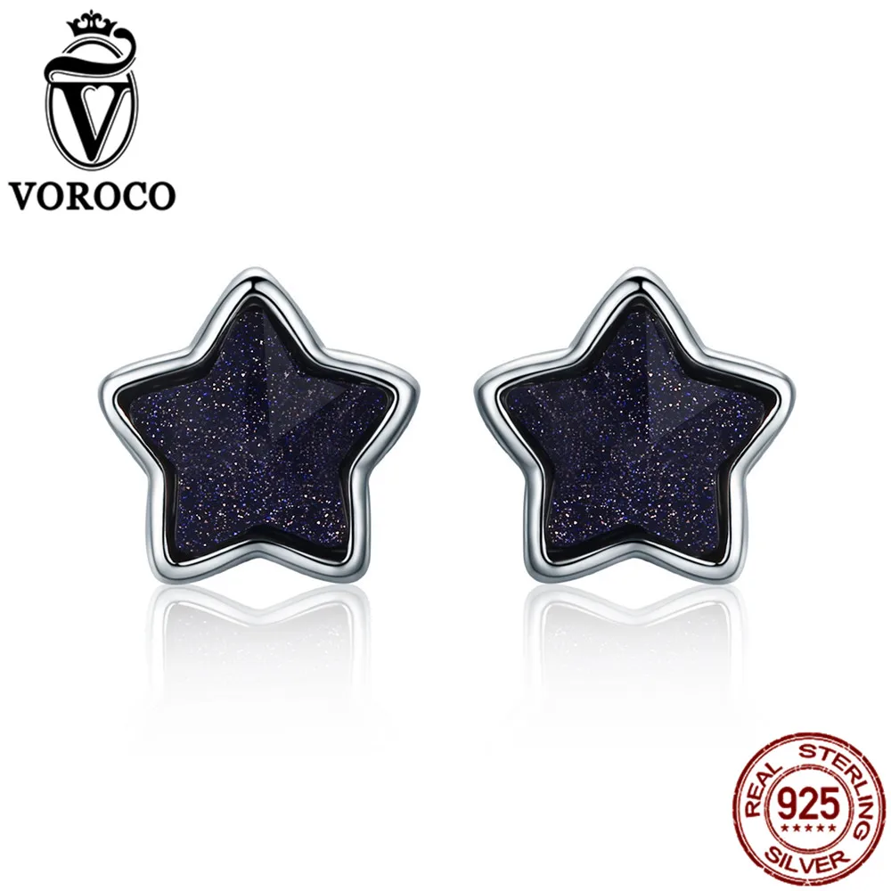 VOROCO, 925 пробы, серебряные серьги-гвоздики, винтажные, ночное небо, звезда, авантюрин, маленькие серьги для женщин, Свадебные Роскошные ювелирные изделия VSE057