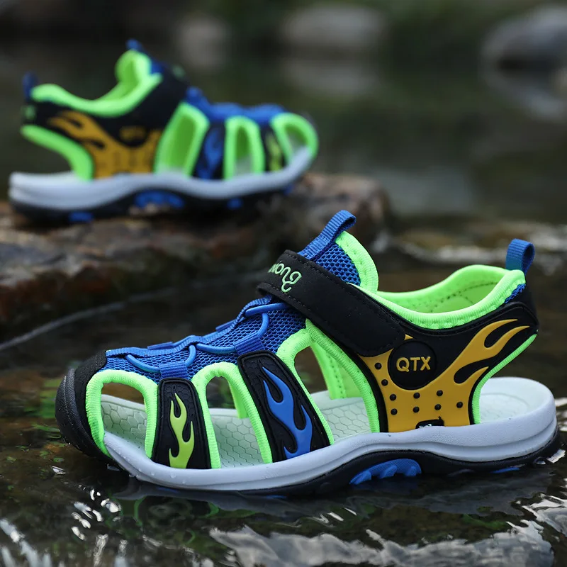 Сандалии из натуральной кожи для мальчиков летняя детская пляжная обувь