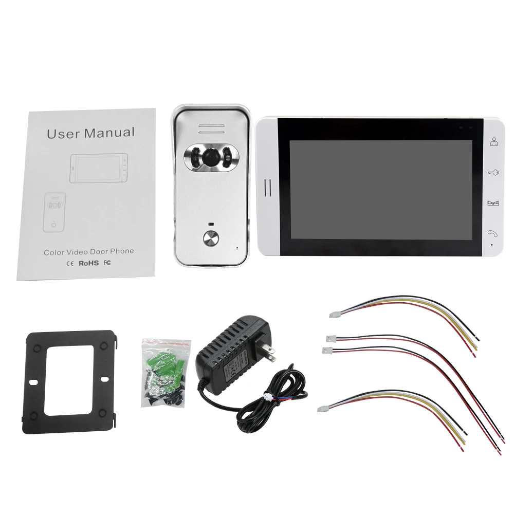 7-inch LCD Door Viewer Door Bell Touch Button Video Intercom Monitor Kit IR Night Vision Camera Door Bell for Apartment Home - Цвет: US Plug