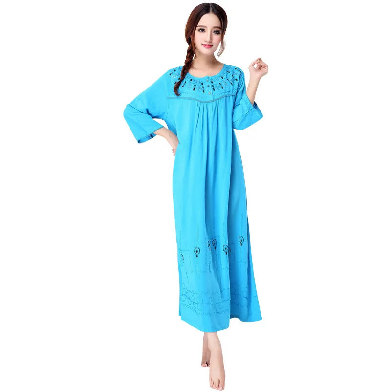 Синяя Женская Повседневная Ночная рубашка халат хлопковая одежда для сна ночная