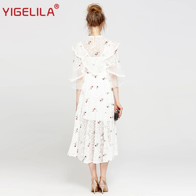 Женское кружевное платье YIGELILA длинное средней длины с О образным вырезом и