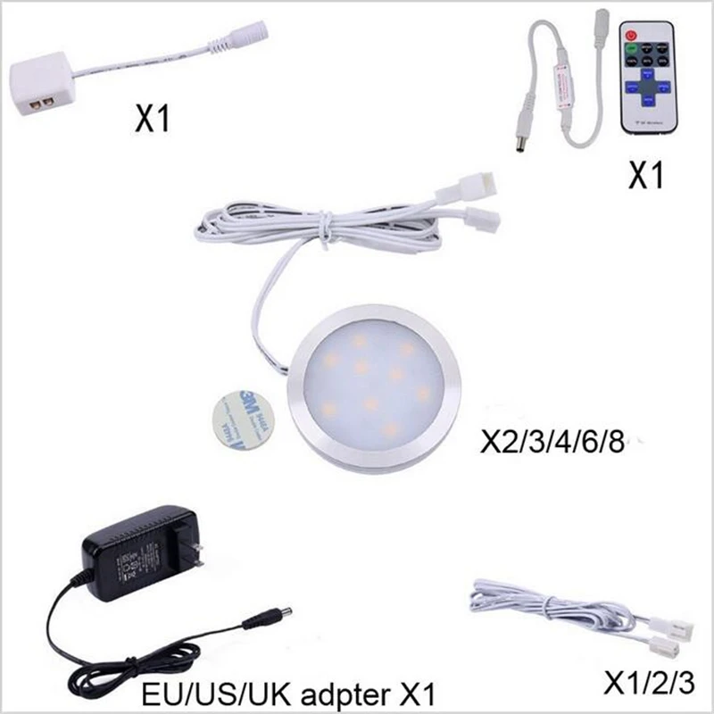 Linkable под шкафом светодиодное освещение 12В затемняемые шайбы огни с беспроводным