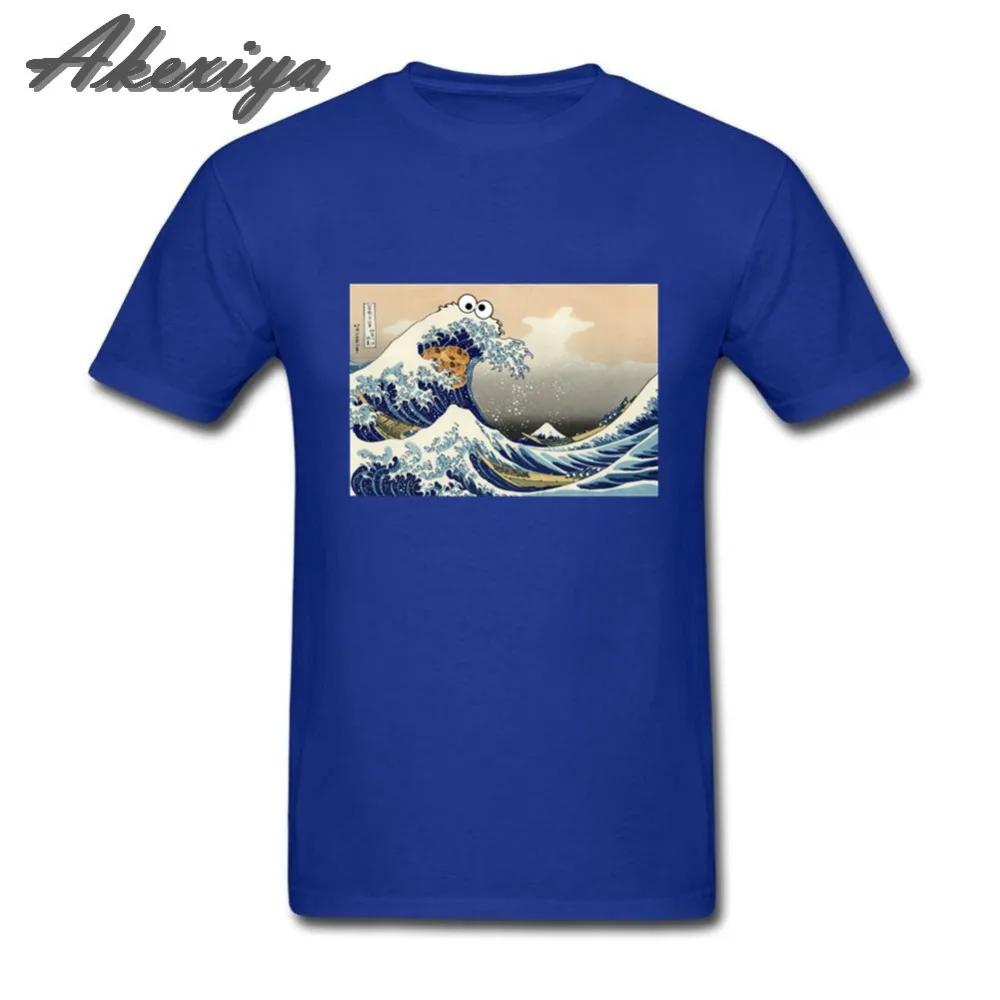 Мужская футболка с принтом Cookie Monster Great Wave Off Kanagawa забавная простая круглым