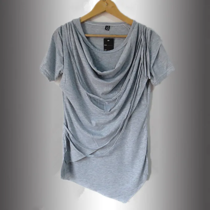 Мужская футболка в стиле хип-хоп с асимметричным воротником Повседневная тонкая