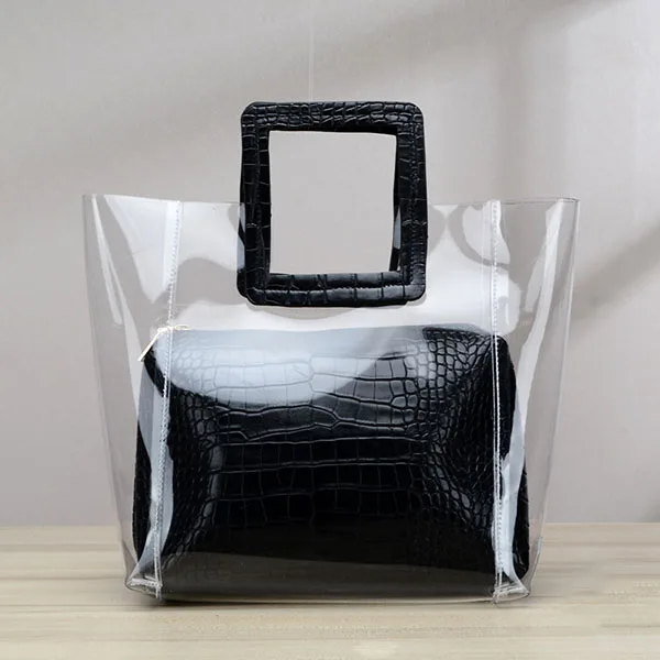 Black clear bag Valenkuci роскошные сумки женские сумки дизайнерские с верхней ручкой прозрачные сумки-шопперы для женщин Высокое качество ручная прозрачная сумка Bolsa - Цвет: Black clear bag