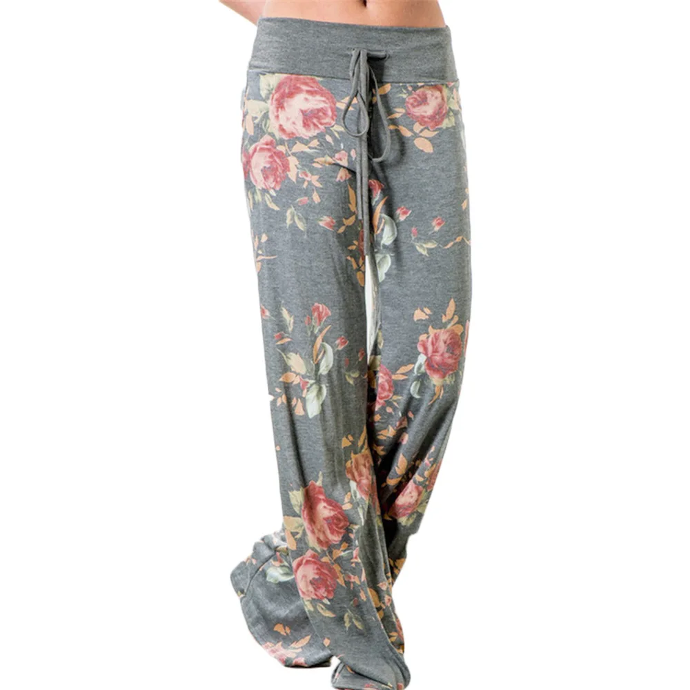 

IASKY Plus Size Yoga Pants Women Floral Printed Wide Leg Dance Yoga Tai Chi Full Length Pants Fitness Trousers