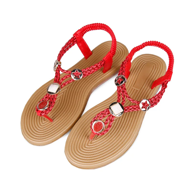 15 summer new Korean version of thong sandals bohemian rattan decorative metal wholesale behalf | Обувь