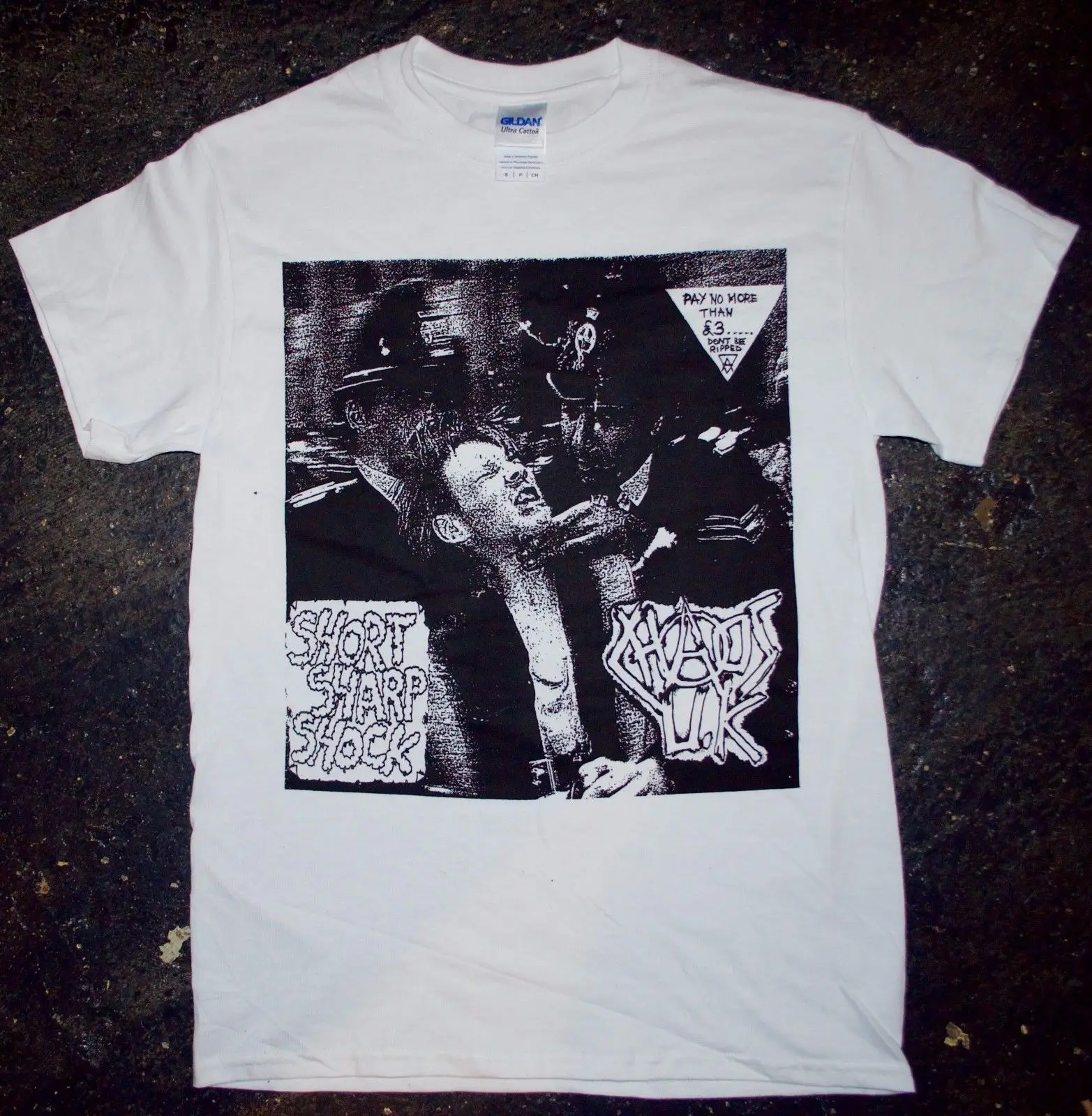 Хаос Великобритании &quotкороткие Sharp Shock' Футболка (панк kbd разряда uk82 шума