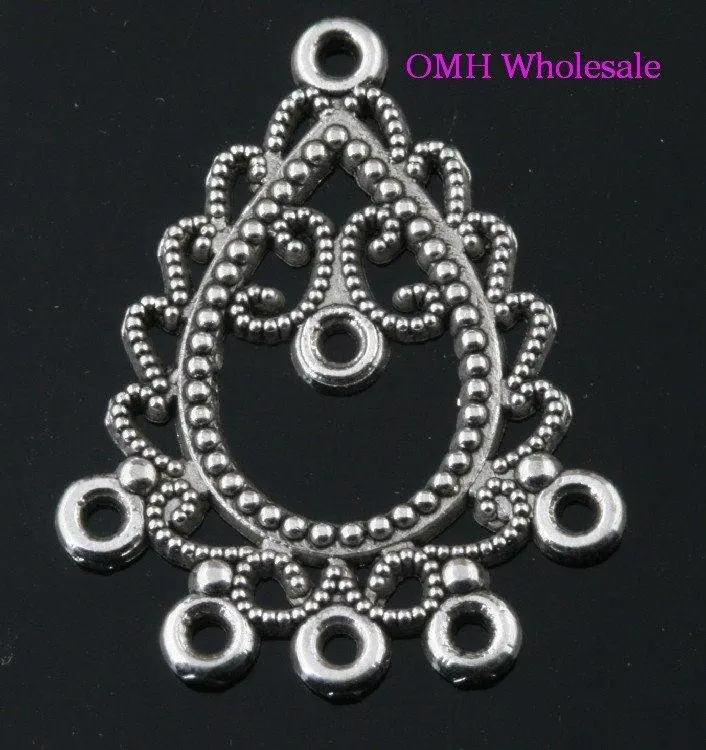 

OMH wholesale Free ship 34pcs Tibetan silver pendants earring connectors findings Drop Earrings 30X23.5MM EH371