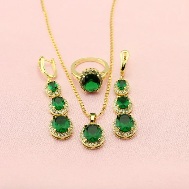 Зеленый камень золотой цвет ювелирные наборы для женщин хит продаж сексуальные и