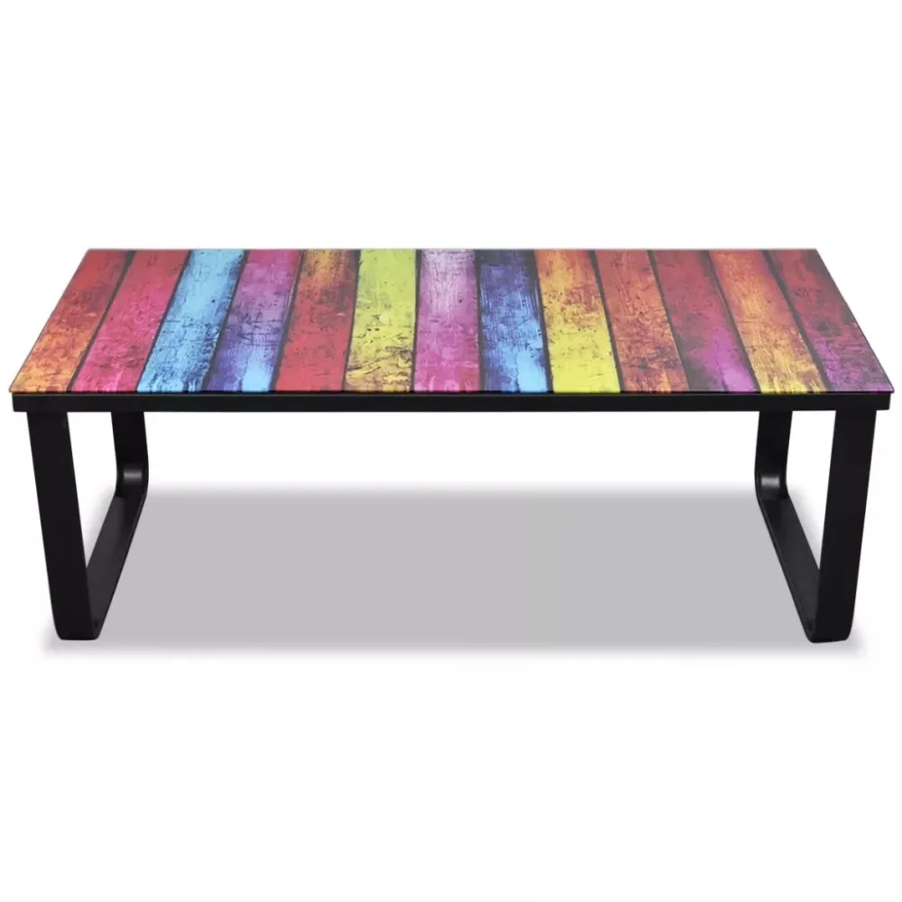 Современный журнальный столик с радужным принтом стеклянный стол боковой