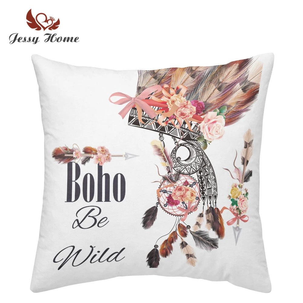 Boho красочные кожаные чехол для подушки с принтом Орел сова наволочка с изображением оленя акварель Чехлы для диванных подушек Декор Пледы Подушки C15