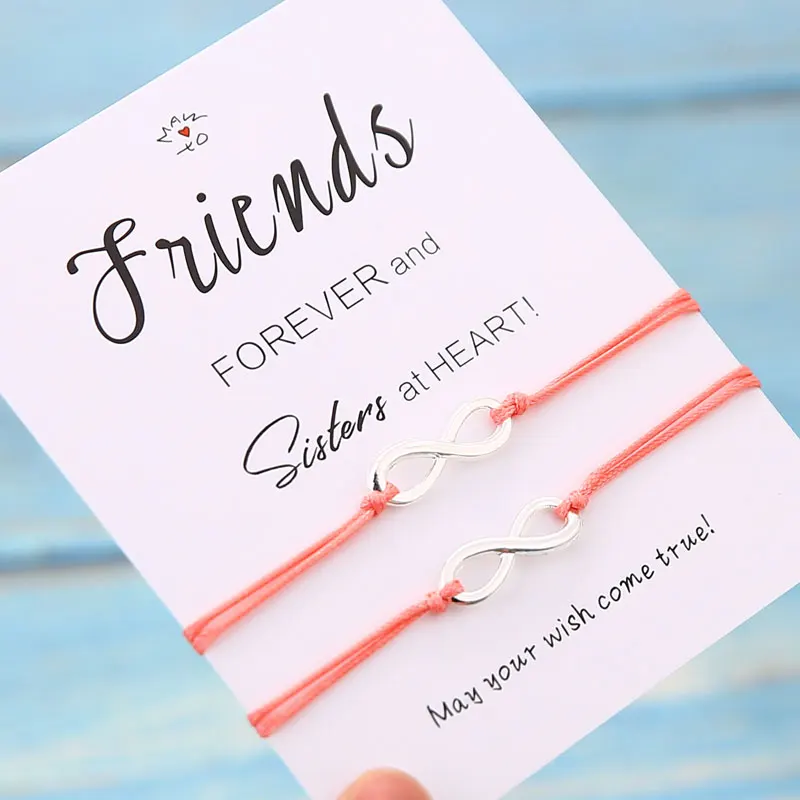 Pink Браслет дружбы для влюбленных Бесконечность BFF подарок сделать браслет желаний женщин мужчин Красная Нить пара браслетов ювелирные изделия подарок - Окраска металла: Pink