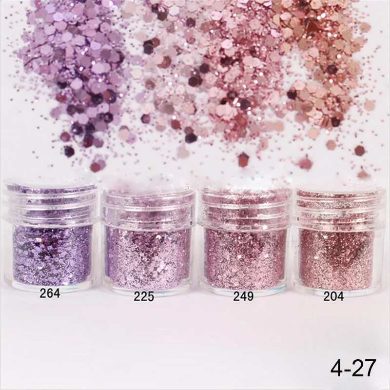 10 мл/коробка микс Размер ногтей Блестящий Порошок/Блестки фиолетовый розовый