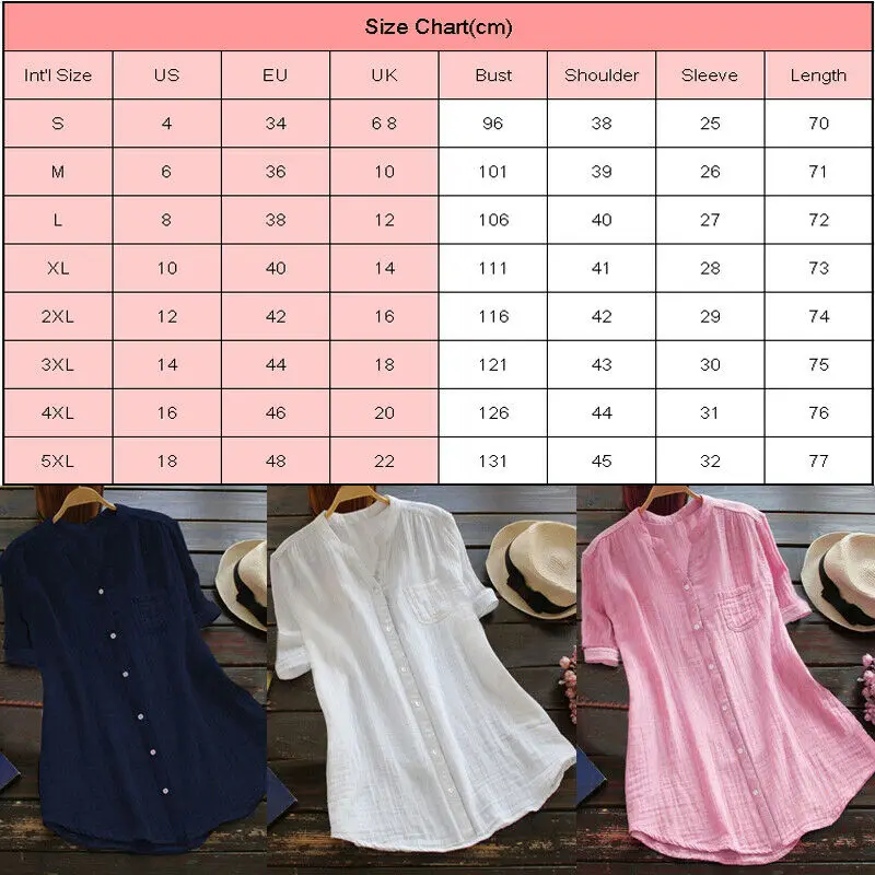 

New Style Women Blouses Ladies Short Sleeve Pocket Cotton Linen Summer Casual Loose Tunic Solid Top Pure Color Fashion Hot 2019