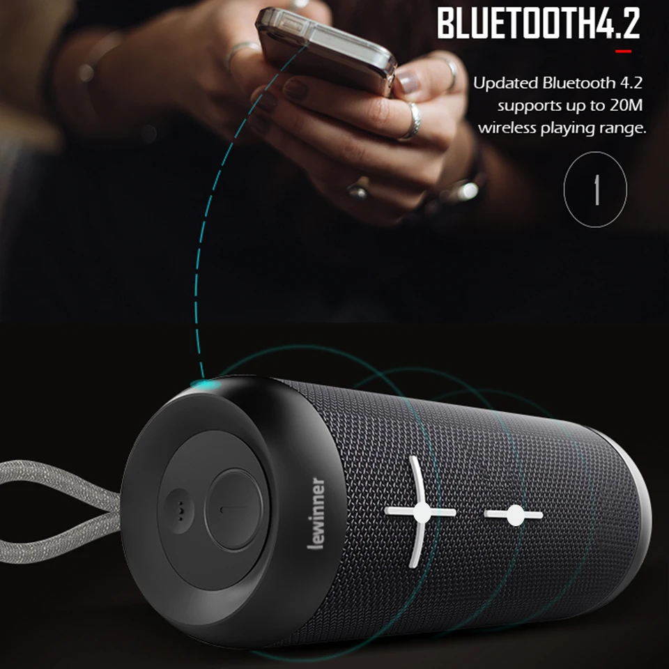 Lewinner ткани Bluetooth колонки Беспроводной IPX6 Водонепроницаемый TWS сабвуфер 14 Вт