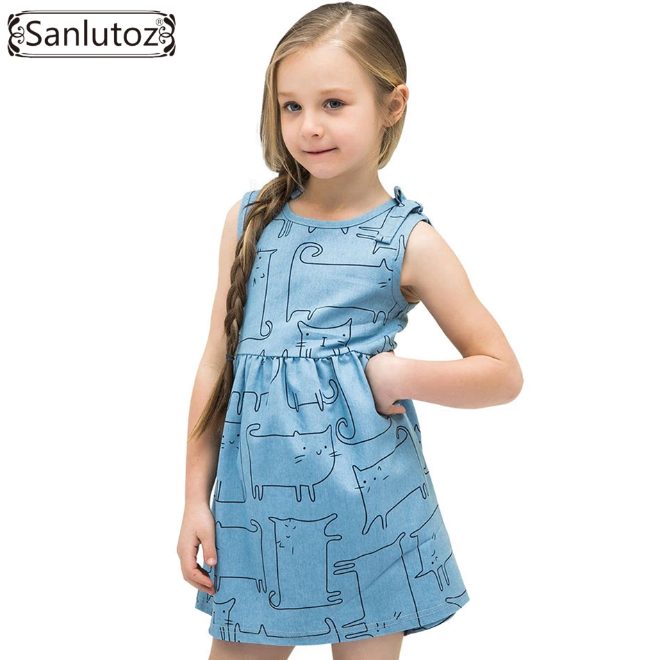 Джинсовая одежда для девочек sanluusb детское Хлопковое платье с котом малышей