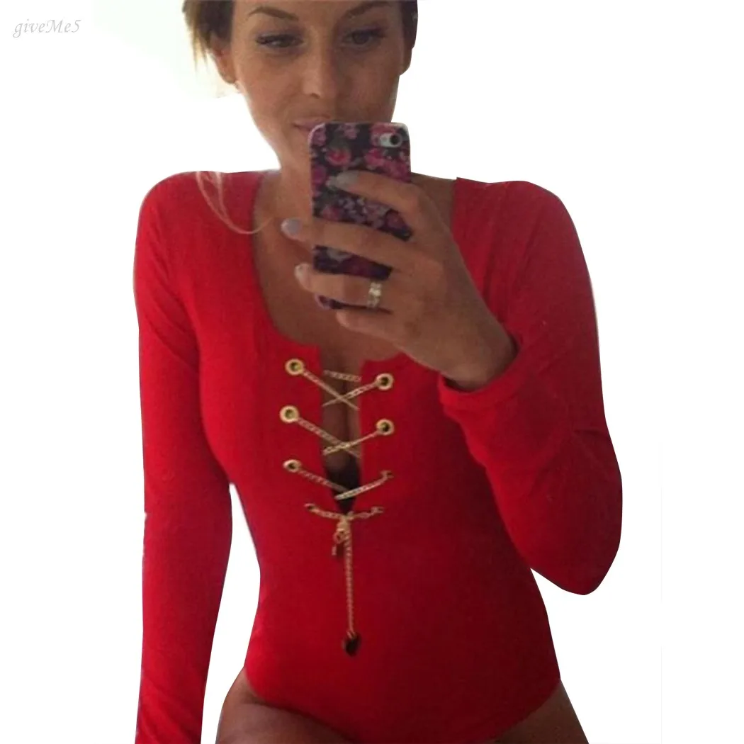 Мода Женщин Сексуальный Длинным Рукавом Боди Леди О Образным Вырезом Замочная