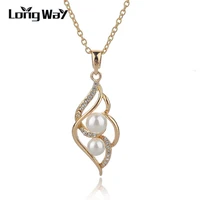 longway pendant necklace gold color chain necklace austrian crystal imitation pearl necklace for women wedding jewelry sne140381