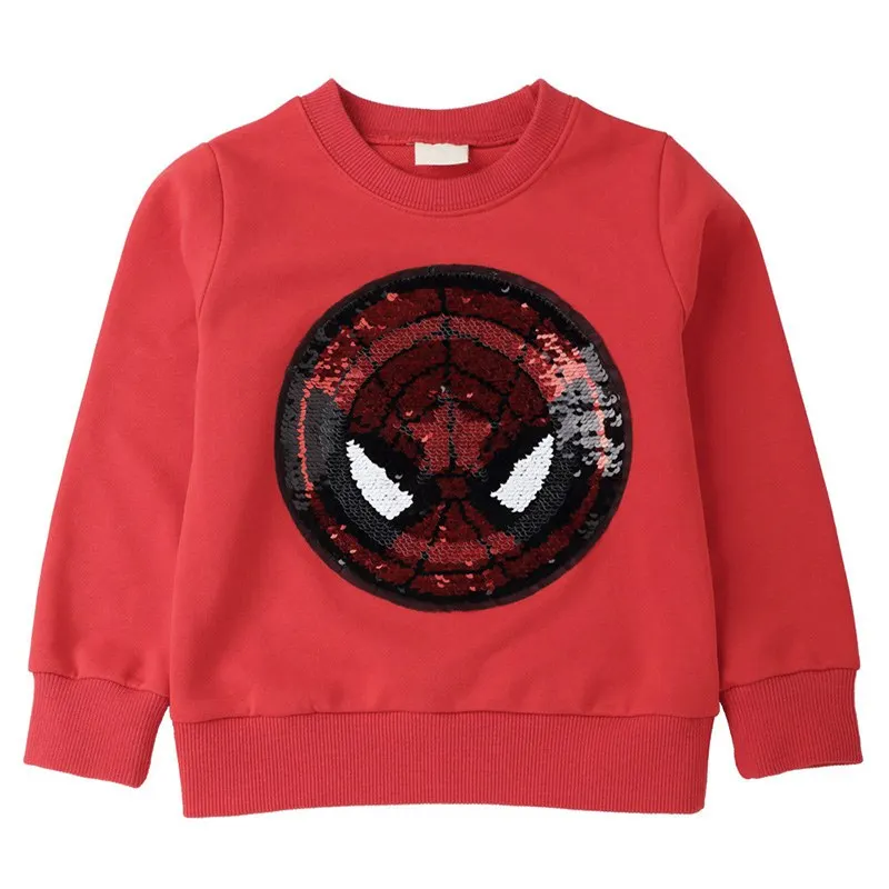 Red Sweatershirt Двусторонний свитер с пайетками для мальчиков и девочек; повседневные хлопковые пальто для детей; одежда с блестками и супергероями; Детские свитера с героями мультфильмов - Цвет: Red Sweatershirt