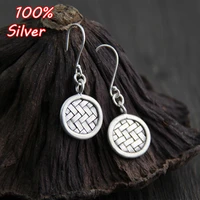 100 s925 sterling silver color earrings women thai silver vintage tag round earrings