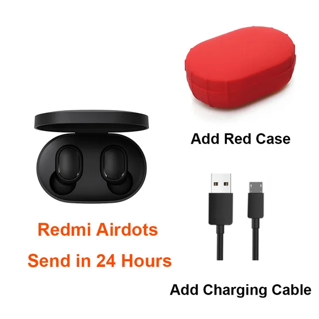 CN add case and line Xiaomi Redmi Airdots TWS, Bluetooth 5,0, беспроводные наушники, гарнитура, наушники, голосовое управление, шумоподавление, управление краном - Цвет: CN add case and line