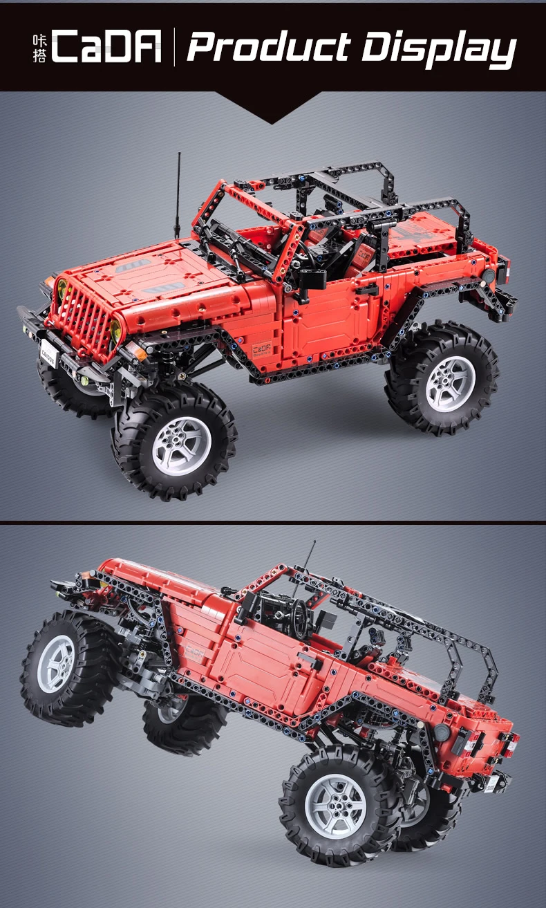 Cada C61006 Technic серии RC внедорожный автомобиль авантюрист красный джип модель строительные блоки дистанционное управление RC SUV автомобили кирпичи светодиодные