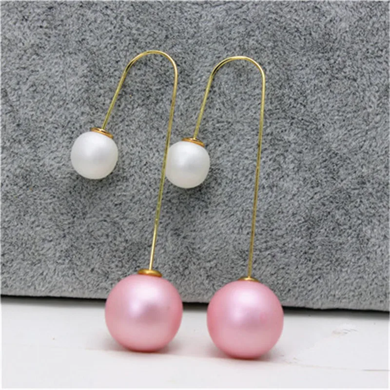 2019 hot design fashion brand jewelry double side stud earrings for women candy color beads long earings | Украшения и аксессуары