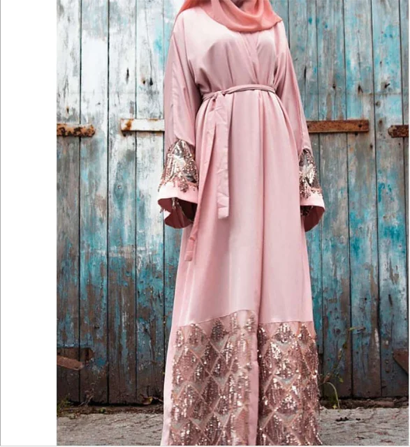 Мусульманское Платье макси с пайетками Nida Abaya длинное платье кардиган халат