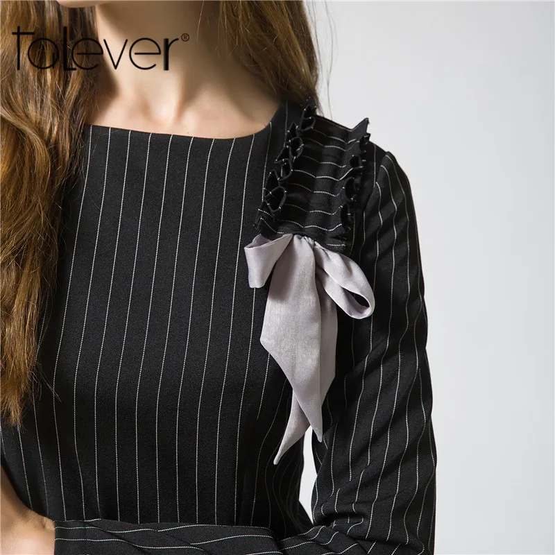 Осень 2017 г. элегантный Для женщин длинный полосатый с длинным рукавом Офисные