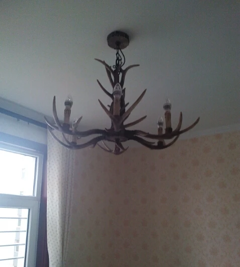 Европа страна 6 голова свеча рога Люстра Американский Ретро Смола оленя лампы