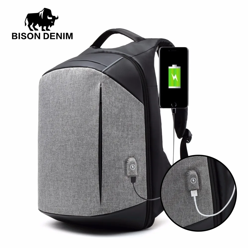 BISON DENIM 15 &quotрюкзак для ноутбука Внешний USB зарядка Компьютерные рюкзаки