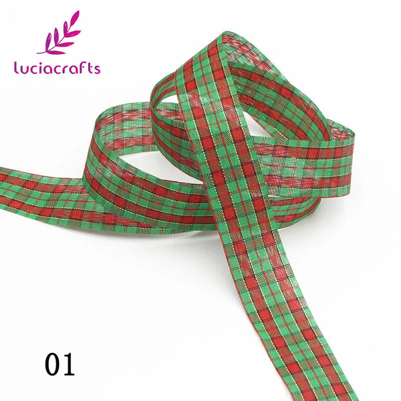 Lucia crafts, 5 ярдов, 25 мм, в клетку, с принтом, корсажные ленты, отделка, банты для волос, рождественский подарок, украшение, ручная работа, P0803 - Цвет: 01