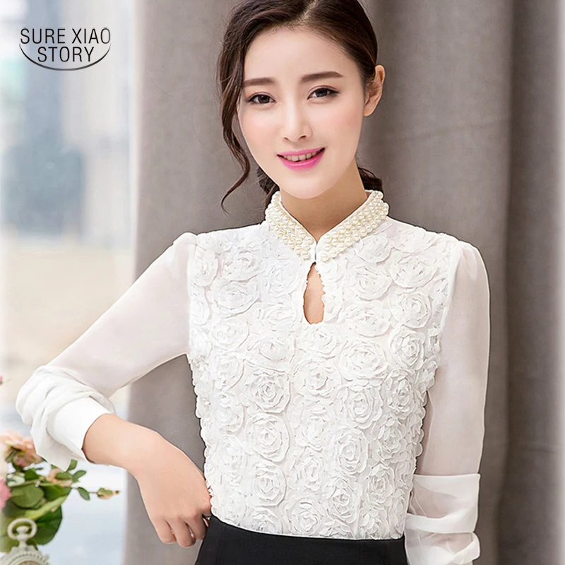 Новинка 2018 г. Осенняя Корейская Для женщин модная кружевная блузка s элегантный
