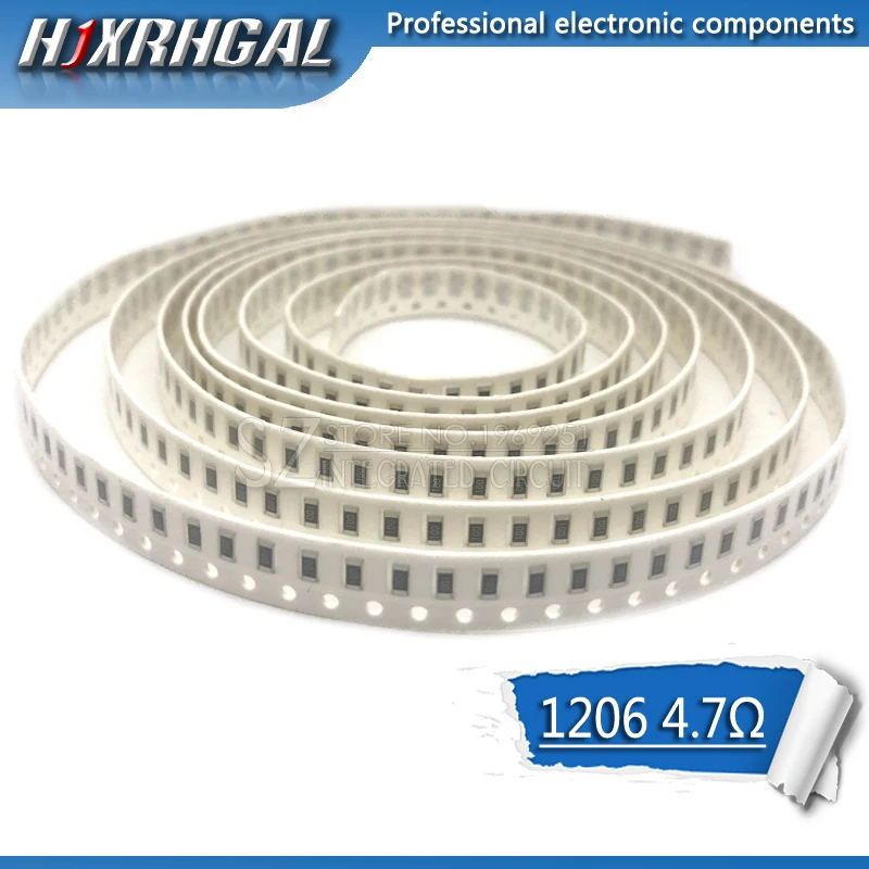 

100PCS 1206 SMD Resistor 4.7 ohm chip resistor 0.25W 1/4W 4.7R 4R7 hjxrhgal