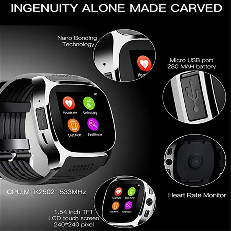 T8M Bluetooth умные часы с поддержкой кровяного давления монитор сердечного ритма