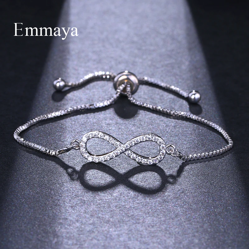 EMMAYA Модные 8 Форма Браслеты с кулоном в форме бесконечности для женщин 3 цвета прозрачный кубический инкрустация цирконием Браслеты Регулируемый подарок