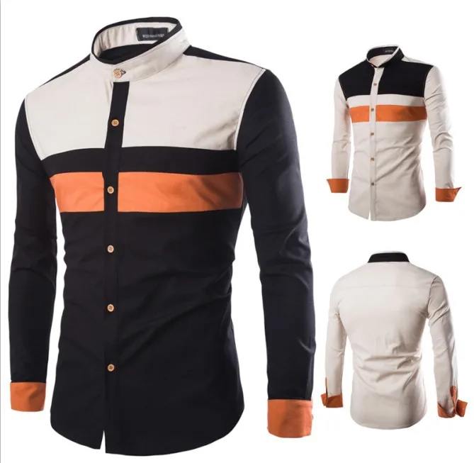 Хлопковая мужская рубашка Повседневная с воротником стойкой Camisa