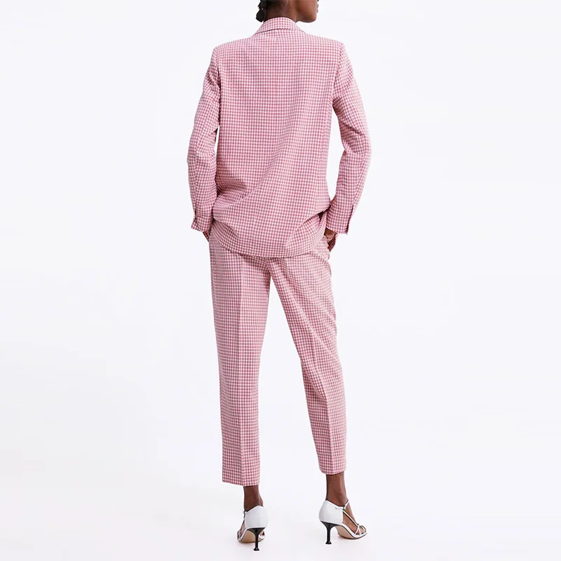 Sitruuna женские весенние розовые клетчатые блейзеры винтажные свободные женский