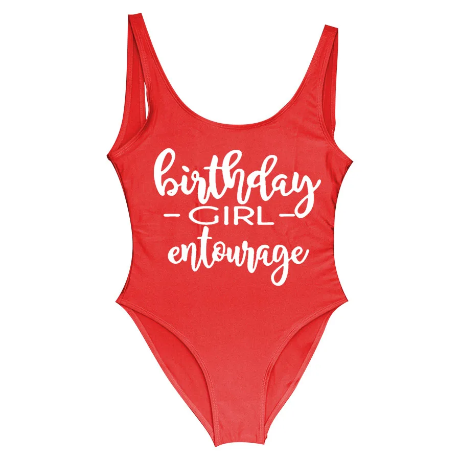 BRITHDAY GIRL ENTOURAGE, женские купальники, Цельный купальник, для дня рождения, вечеринки, бассейна, пляжная одежда, купальный костюм, купальники с открытой спиной - Цвет: Entourage red