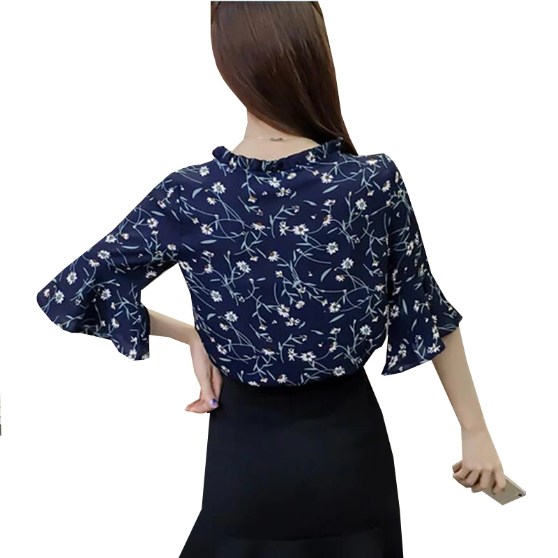 Новинка 2017 шифоновая блузка с цветочным принтом женские рубашки весенне летние